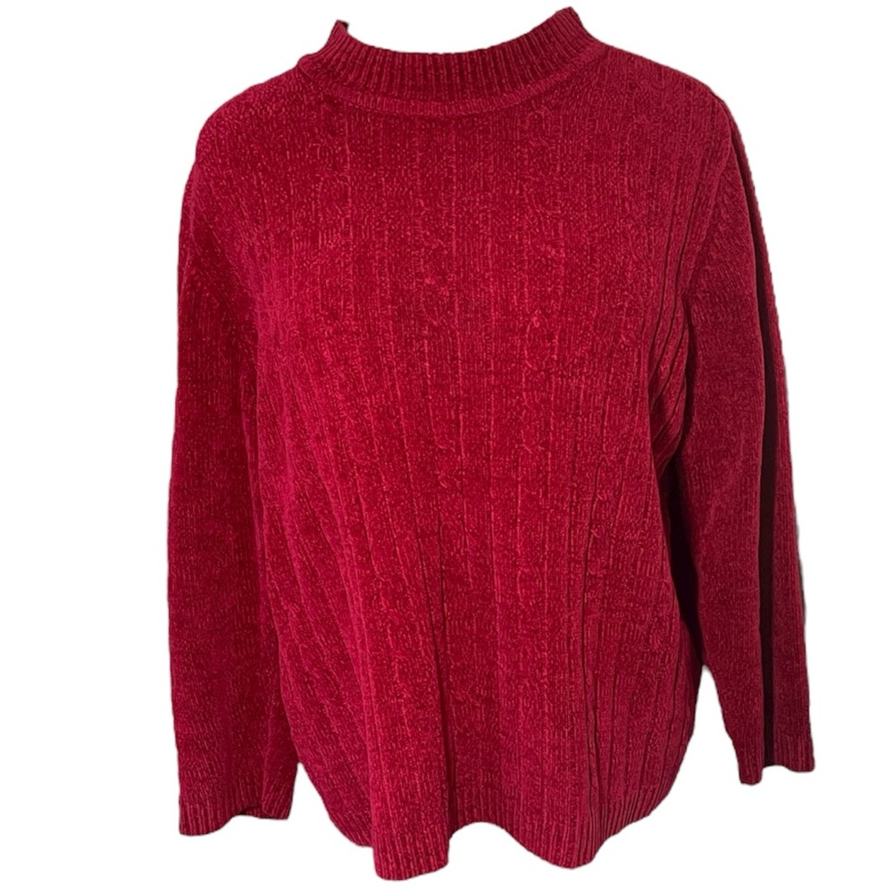 Alfred Dunner Mockneck Red Sweater Chenille Cabled Winter Holiday Christmas 3X - Picture 3 of 17